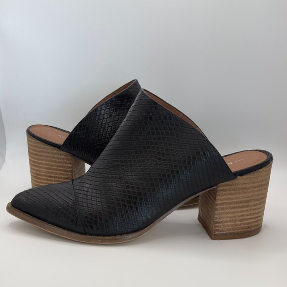 Report Pointed Toe TOSH Mule Block Heel Black Snakeskin Texture Print Sz. 7.5 - Picture 2 of 9